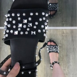 Black Casual Rivets Round Out Door Shoes