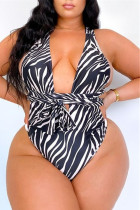 Zebra Fashion Sexy Print Backless Swimwears