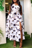Black Fashion Sexy Print Slit One Shoulder Sleeveless Dress
