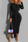 Black OL adult Fashion Cap Sleeve Long Sleeves O neck Step Skirt Mid-Calf bandage Solid