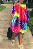 Stars Fashion Rainbow Striped Sexy Multicolor Dress