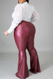 Wine Red Fashion Casual Solid Basic Plus Size Trousers