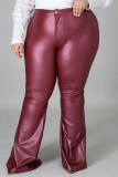 Wine Red Fashion Casual Solid Basic Plus Size Trousers