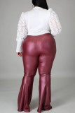 Wine Red Fashion Casual Solid Basic Plus Size Trousers