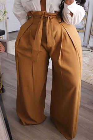 Khaki Fashion Casual Solid Plus Size 
