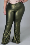 Ink Green Fashion Casual Solid Basic Plus Size Trousers