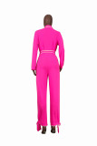 Pink Fashion Living Solid Hollowed Out V Neck Regular Jumpsuits
