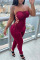 Purplish Red Sexy Solid Bandage Hollowed Out Strapless Regular Jumpsuits
