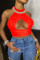 Red Fashion Sexy Solid Hollowed Out O Neck Tops