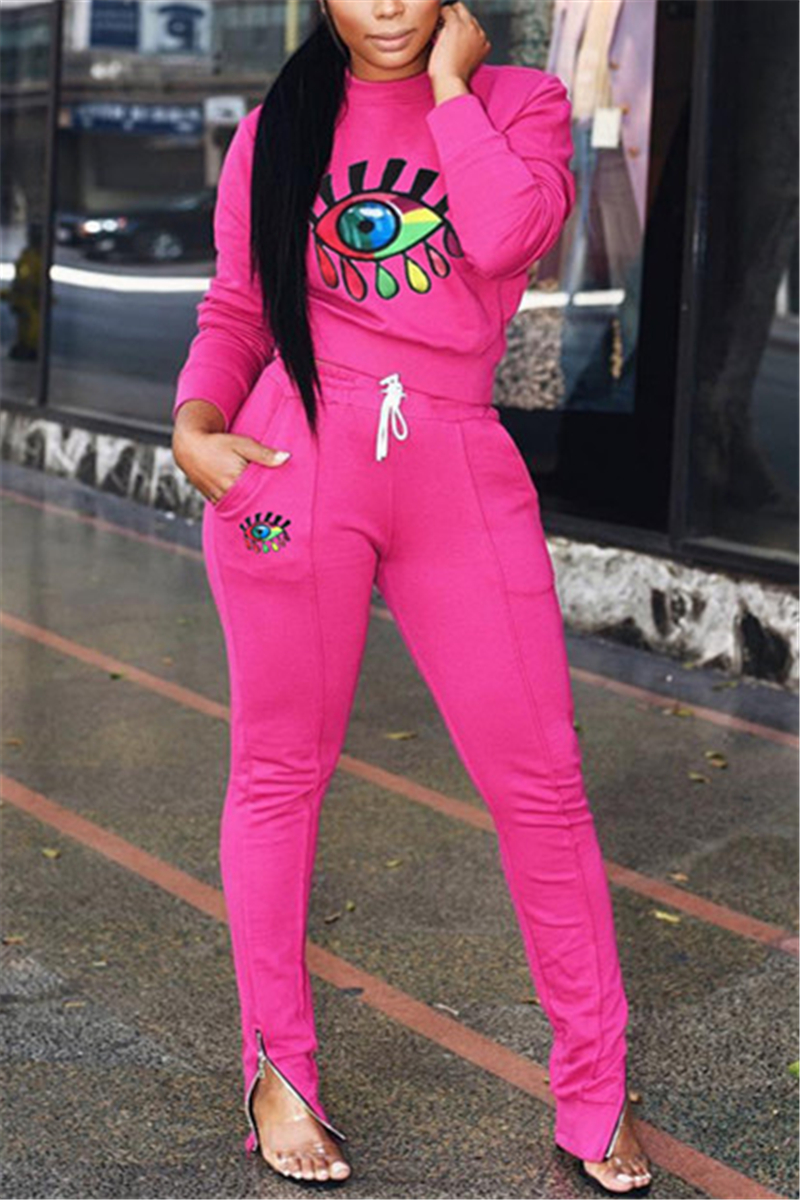 

EyePink Casual Eye Printing Pink Sports Two-piece Set