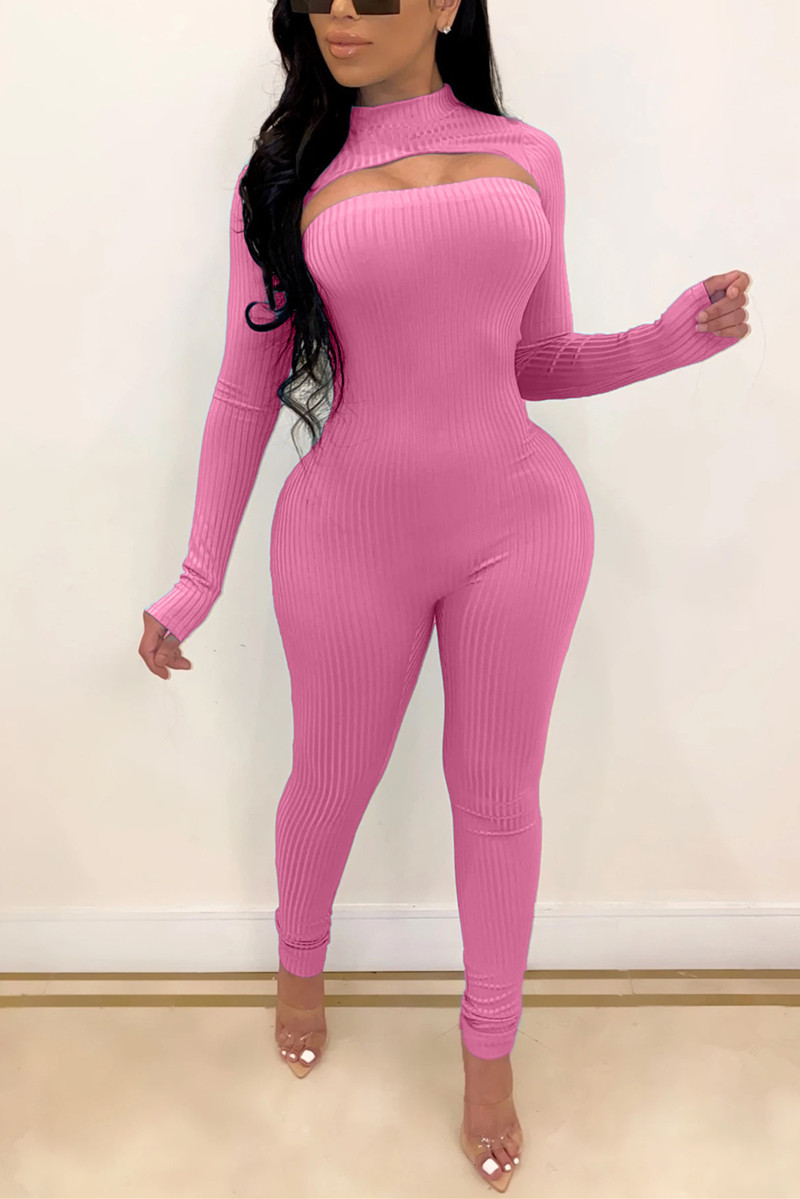 Sexy Fashion Pink Long Sleeve Two Piece Set