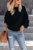 Black Fashion Casual Tassel Long Sleeve Sweater