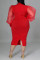 Red Fashion Casual Solid Split Joint Slit O Neck Long Sleeve Plus Size Dress