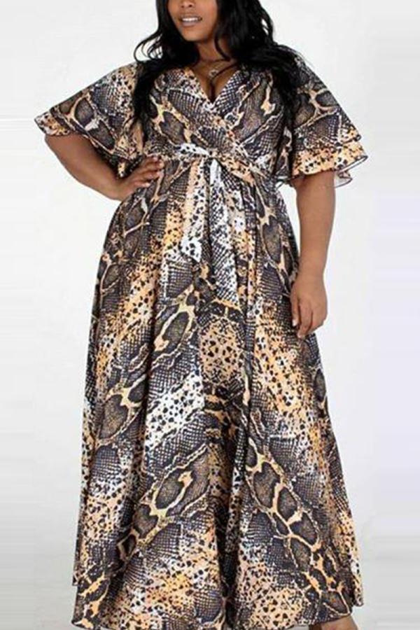 Multicolor Fashion Casual Printed Plus Size Dress