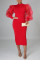Red Fashion Casual Solid Patchwork Half A Turtleneck Long Sleeve Dresses