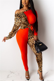 Black Fashion Sexy Leopard Stitching Oblique Shoulder Two-Piece Suit