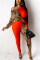 Red Fashion Sexy Leopard Stitching Oblique Shoulder Two-Piece Suit