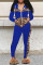 Blue Fashion Casual Print Patchwork Zipper Collar Long Sleeve Two Pieces
