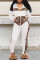 White Fashion Casual Print Patchwork Zipper Collar Long Sleeve Two Pieces