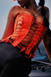 Orange Fashion Sexy Solid Hollowed Out Strap Design Strapless Tops