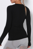 Black Casual Sportswear Solid Basic O Neck Tops