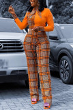 Orange Fashion Sexy Stitching Long Sleeve Jumpsuit