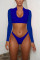 Dark Blue Sexy Mesh Long Sleeve Swimsuit Set