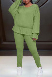Green Fashion Sweet Solid Patchwork O Neck Long Sleeve Two Pieces