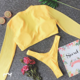 Yellow Sexy Mesh Long Sleeve Swimsuit Set