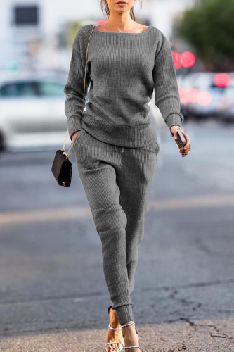Grey Trendy Pockets Blending Two-piece Pants Set