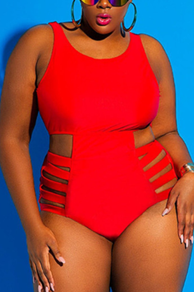 Enrich tennis Ved daggry Fashion Sexy Plus Size Red One Piece Swimsuit