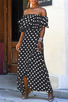 Black Sexy Casual Dot Print Backless Off the Shoulder Irregular Dress Dresses