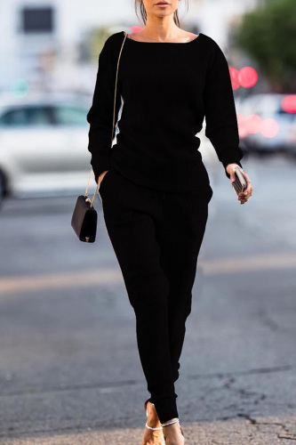 Black Trendy Pockets Blending Two-piece Pants Set