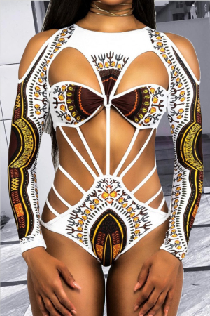 White Sexy Cutout Print One-piece Swimsuit
