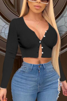 Black Fashion British Style Adult Solid Patchwork V Neck Tops