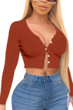 Brick red Fashion British Style Adult Solid Patchwork V Neck Tops