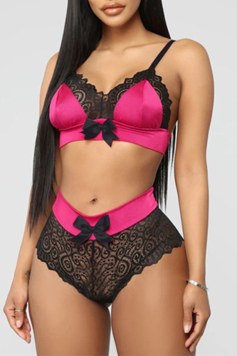 Rose Red Fashion Sexy Patchwork See-through Lingerie