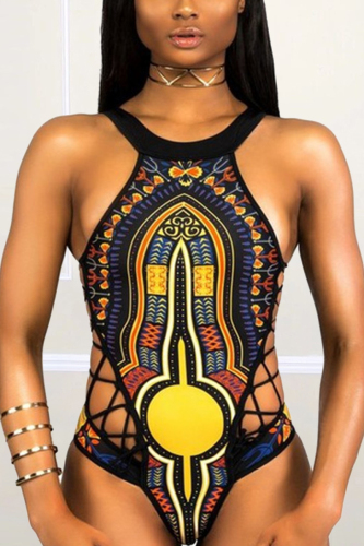 Black Sexy Off Shoulder Printed Swimsuit