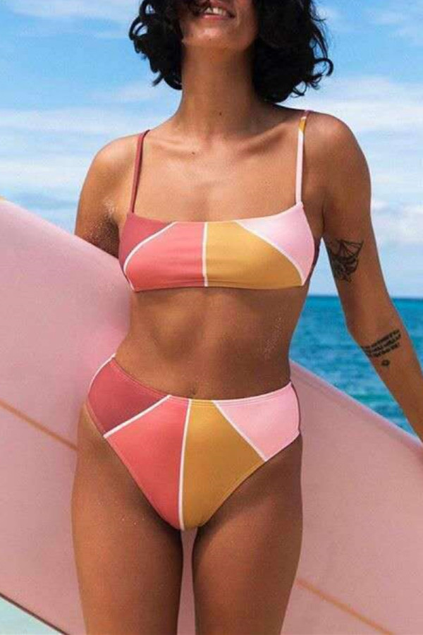Multicolor Fashion Sexy Patchwork Backless Swimwears