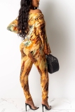 Multicolor Sexy Leopard Print One Shoulder Loose Two Piece Suit