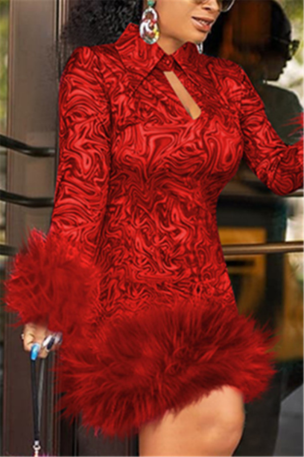 Red Fashion Sexy Print Long Sleeve Dress