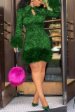Green Fashion Sexy Print Long Sleeve Dress