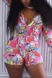 Multicolor Sexy Print V Neck Skinny Jumpsuits