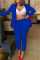 Royal Blue Fashion Casual Solid Cardigan Pants Turn-back Collar Long Sleeve Two Pieces