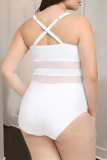 White Sexy Plus Size Mesh Stitching Sling Swimsuit