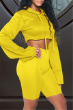 Light Yellow Fashion Casual Solid Basic Hooded Collar Long Sleeve Two Pieces