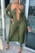 Army Green Fashion Sexy Solid Hollowed Out Halter Long Sleeve Two Pieces