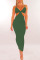 Army Green Sexy Solid Hollowed Out Patchwork Spaghetti Strap Pencil Skirt Dresses