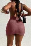 Brown Fashion Sexy Solid Backless O Neck Sleeveless Dress