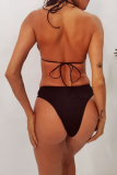 Black Sexy Solid Sequins Strap Design Swimwears